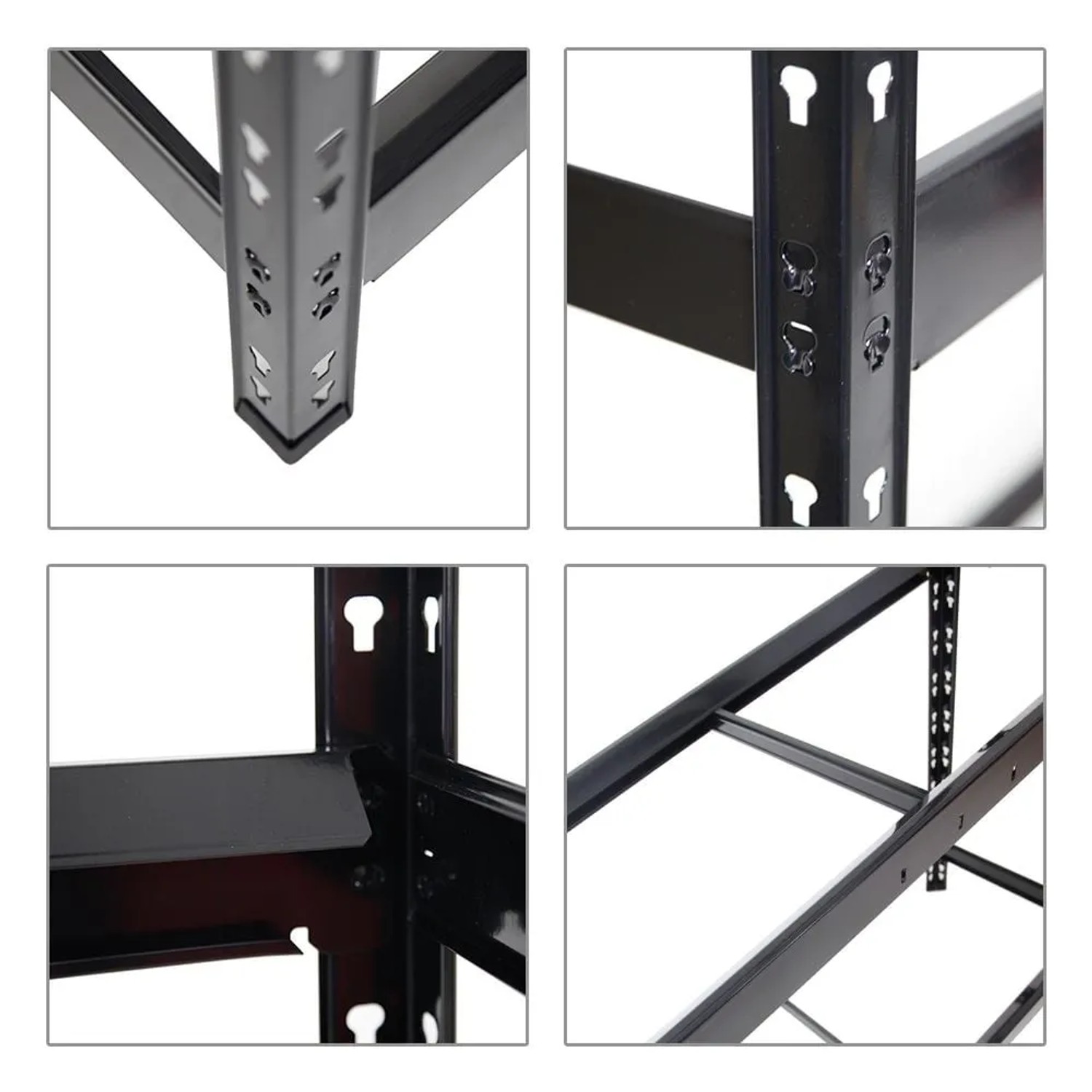 Detailansicht des schwarzen PROREGAL Reifenregals Tiger XL mit Stecksystem und verstellbaren Ebenen.
