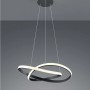 Moderne, mattschwarze LED-Pendelleuchte Course mit zwei verschlungenen Ringen und warmweißem Licht.