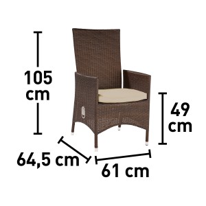 Gartensessel Davenport II, braunes Polyrattan mit beigem Sitzkissen und verstellbarer Rückenlehne.