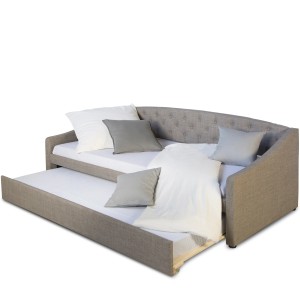 Graues Homestyle4u Tagesbett 90x200 cm mit Ausziehfunktion und Lattenrost.