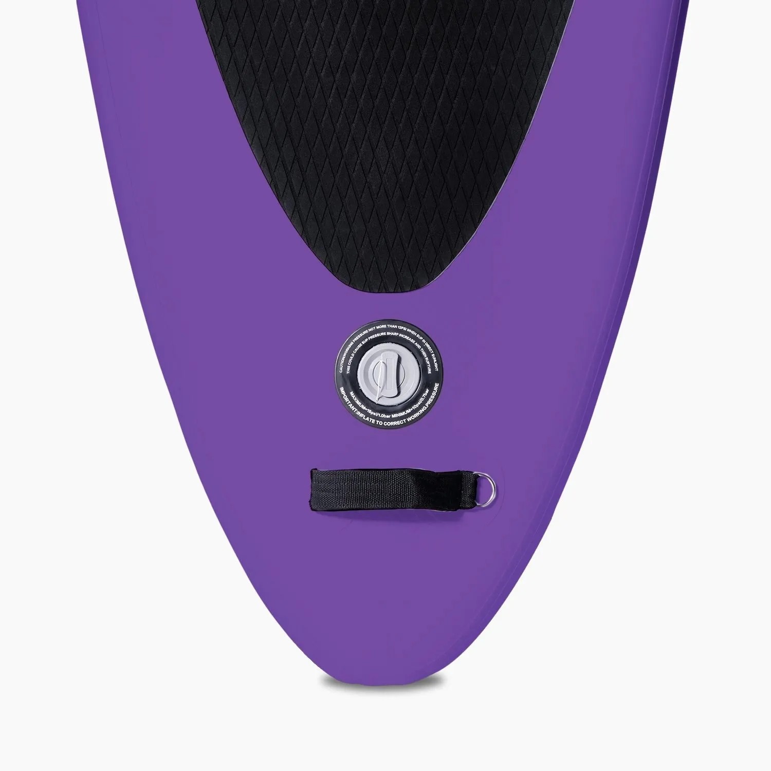 Lila Suprfit Halia SUP Board Heck mit schwarzem EVA-Pad, Ventil und Befestigungsöse.