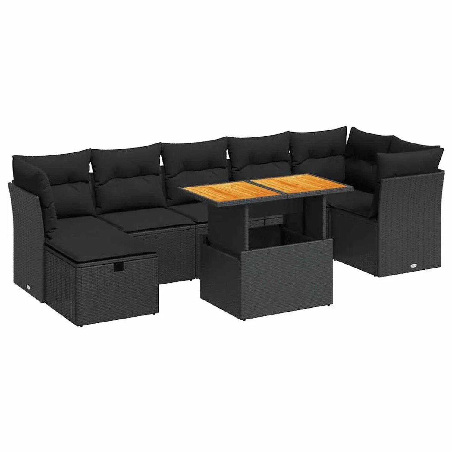 vidaXL 8-Tlg Garten-Sofagarnitur mit Kissen Schwarz Poly Rattan 3327979