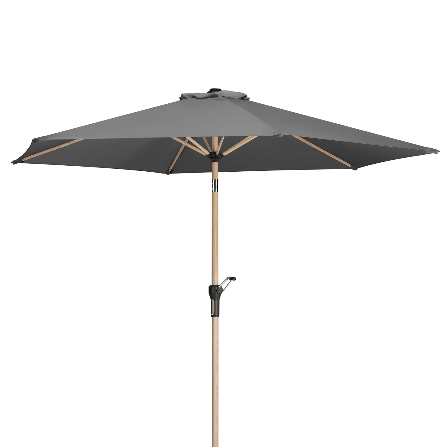 Schneider Marktschirm Cordoba, 270 cm, anthrazit, Holzoptik, mit Kurbel und Knickfunktion. Ideal für Balkone.
