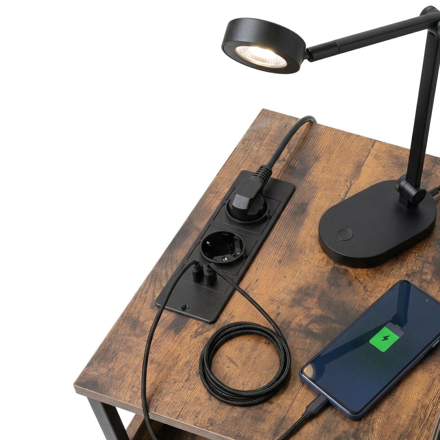 Relaxdays Beistelltisch MDF Eisen Vlies Vintagebraun LED USB-Anschluss Dimmbar 60 cm x 40 cm x 30 cm_4
