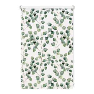 Gardinia EasyFix Rollo Isabella, 50x150 cm, weiß mit Eukalyptus-Muster.