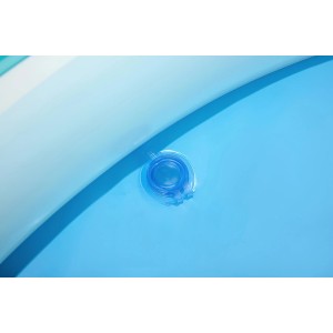 Detailaufnahme: Blaues Ventil am Bestway Kinderplanschbecken Seepferdchen.
