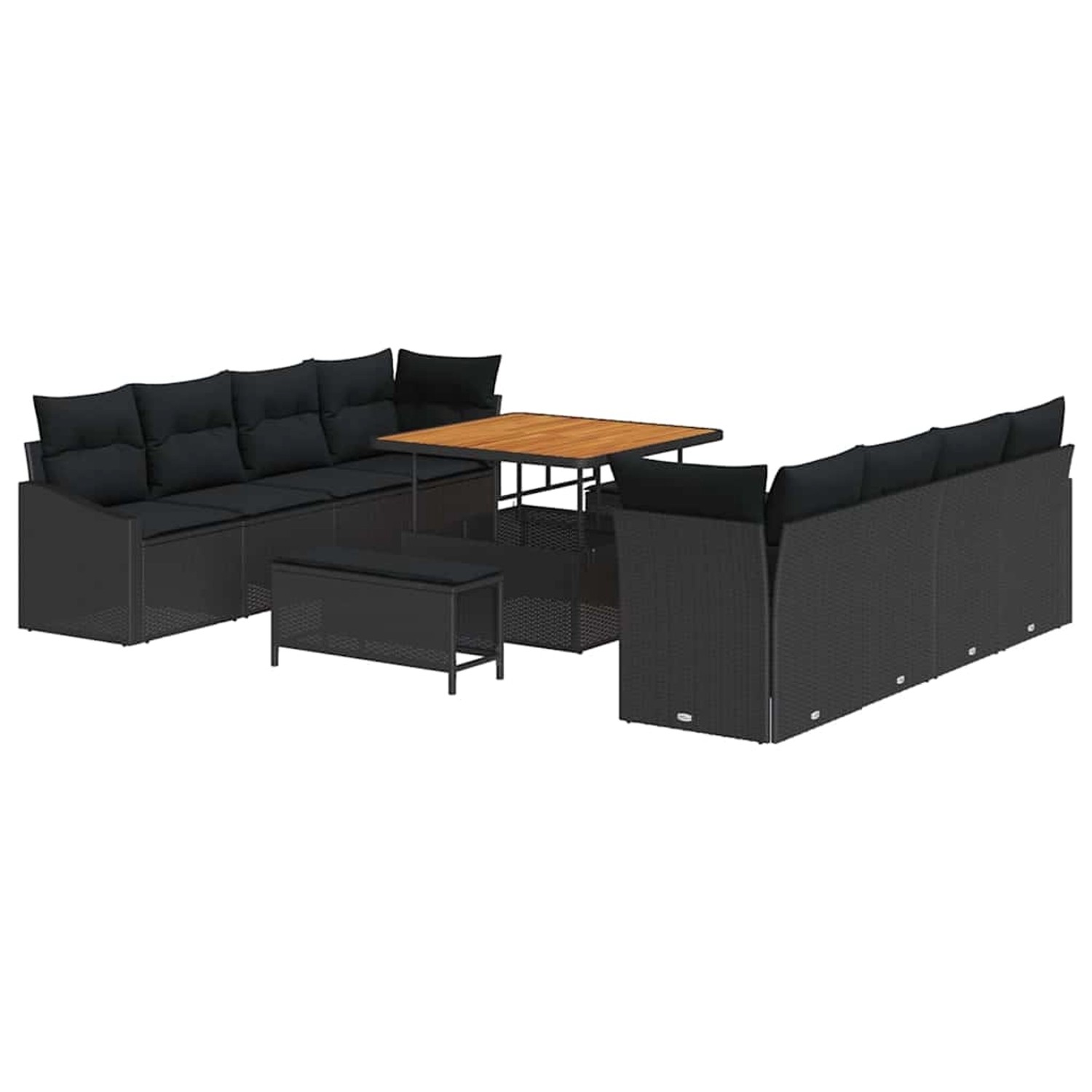 vidaXL 11-Teiliges Garten-Sofaset mit Kissen Schwarzes Poly Rattan Akazie 3 günstig online kaufen