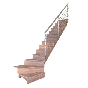 Gewendelte Buchenholztreppe Lindos Pro mit Edelstahlgeländer und Setzstufen, 80 cm breit.