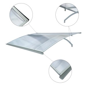 Gebogenes STARKEDACH Vordach L-160 mit Aluminiumrahmen, RAL 7035 & Polycarbonatbeschichtung.