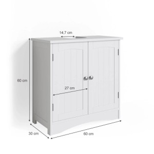 Vicco Waschbeckenunterschrank Bianco, weiß, 60x60 cm, mit zwei Türen und silbernen Griffen.