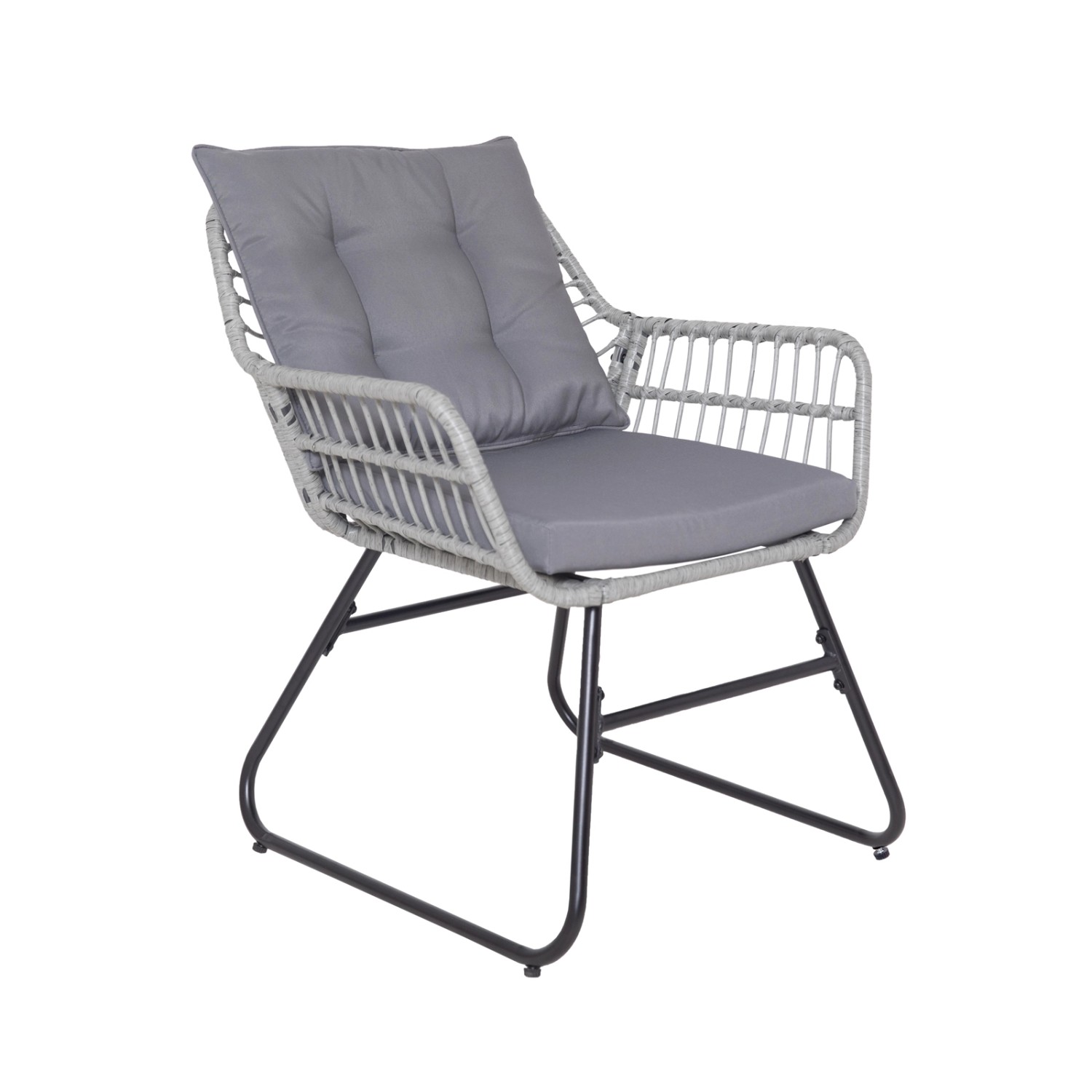 Svita Capri Gartenstuhl, hellgraues Polyrattan mit dunklen Kissen, Teil des 4-tlg. Balkonmöbel-Sets.