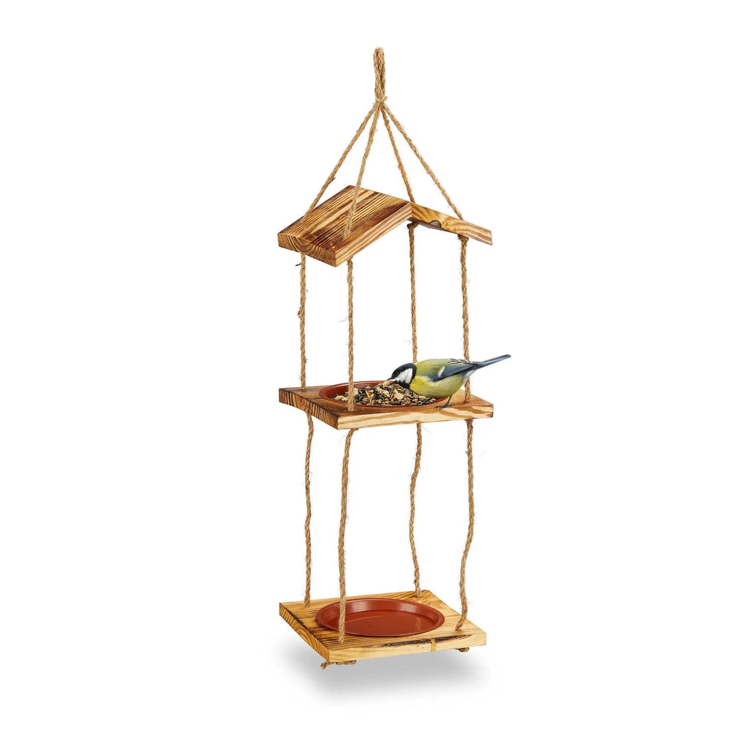 Relaxdays Vogelfutterstation Tannenholz Braun 2 Schalen 73 cm x 20 cm x 20 cm