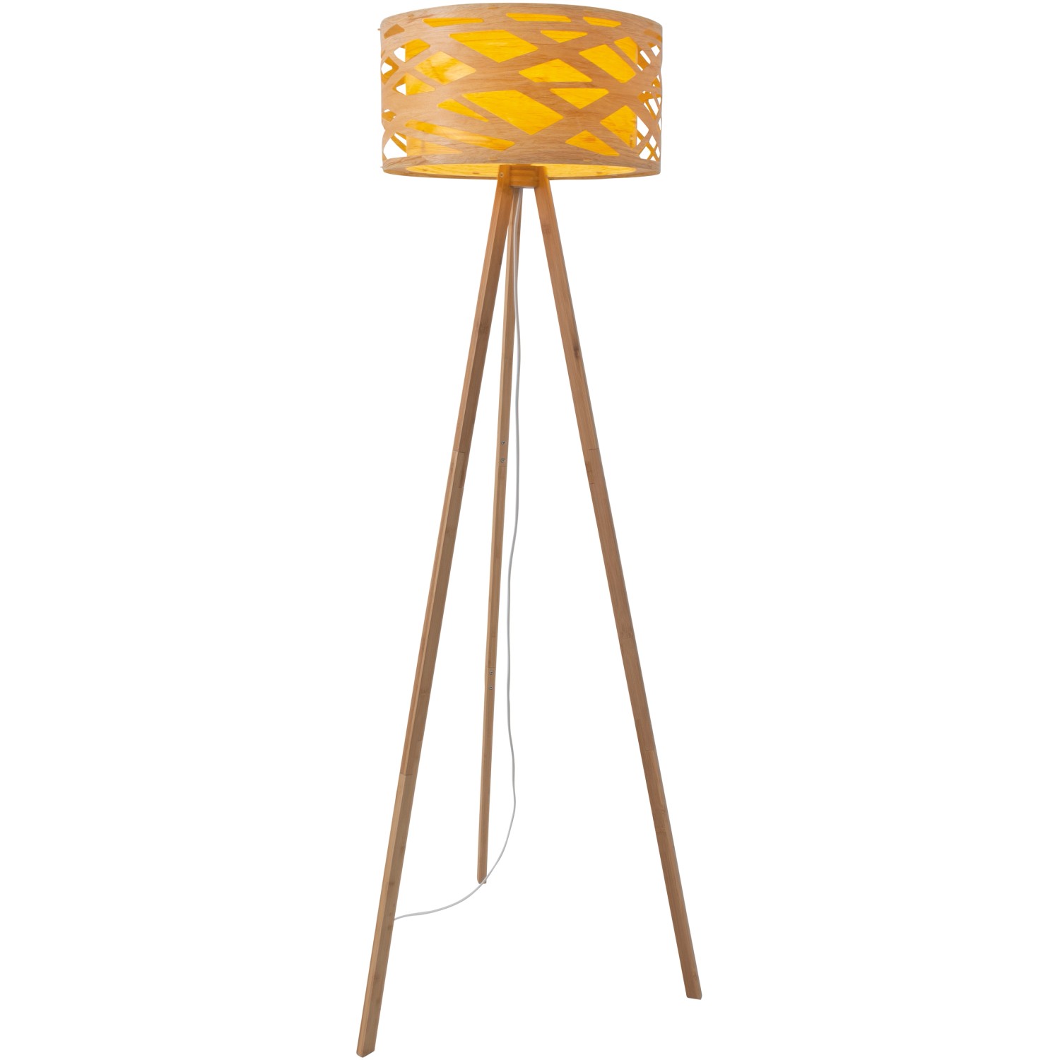 Näve Stehleuchte Finja: Design-Lampe mit Bambus-Schirm und Dreibein-Gestell, 148 cm hoch.