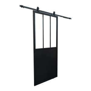 inova Loft Glasschiebetür 900 x 2150 mm 3 Felder Kickplatte Klarglas Komplettset aus Stahl in Schwarz inkl. 2Seitiger Softclose