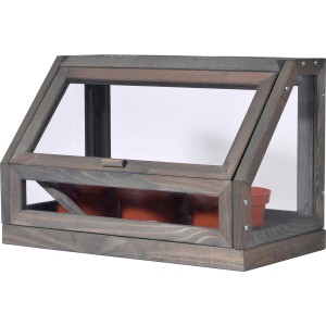 Dobar Mini-Gewächshaus aus Holz mit Acrylglas und Töpfen, ideal für Jungpflanzen.