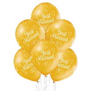 Goldene Just Married Latexballons, 10er Set, Ø 25cm, Party Deko für Hochzeiten.