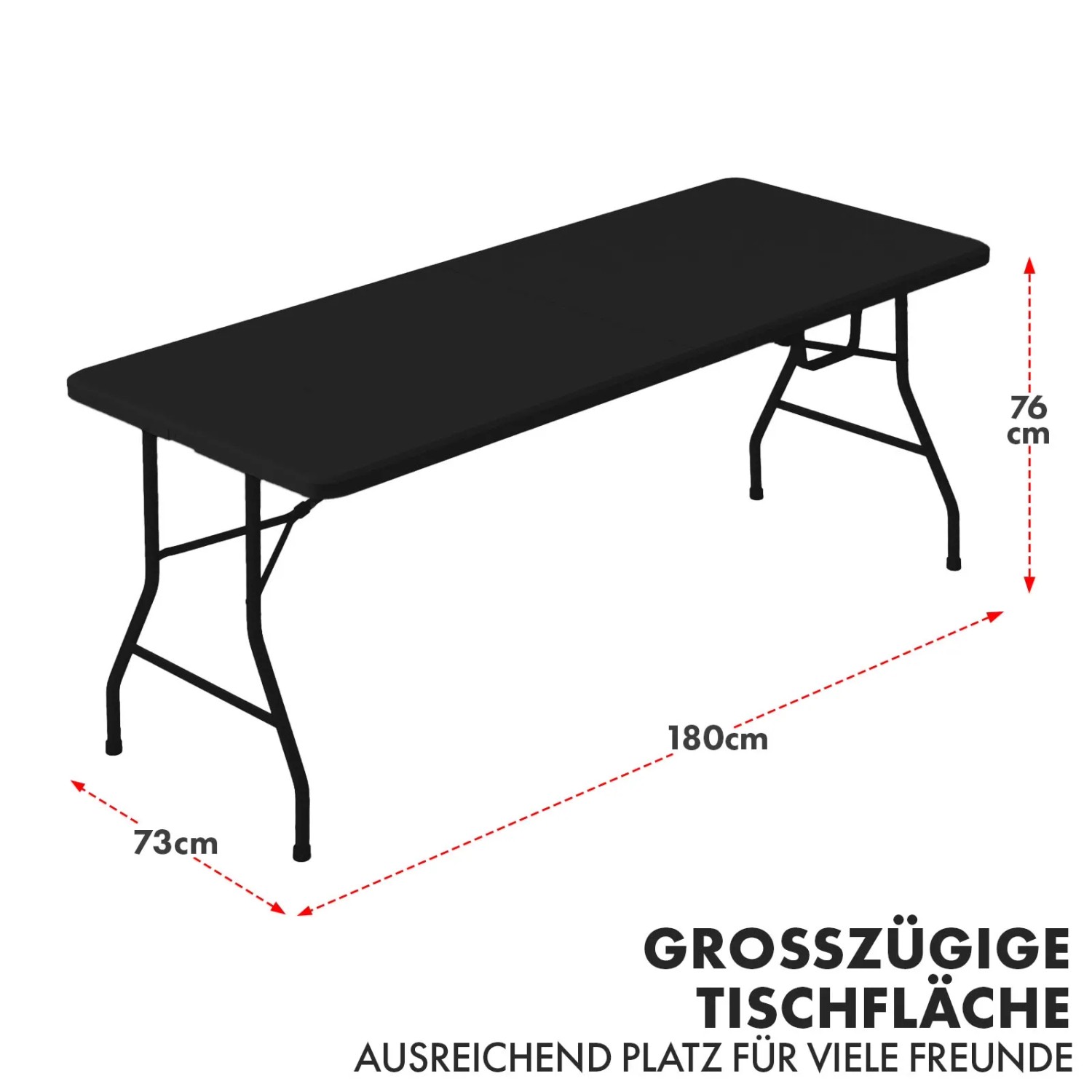 Schwarzer KARAT Klapptisch Kyoto, 180x73 cm, wetterfest und strapazierfähig für Garten und Innenbereich.