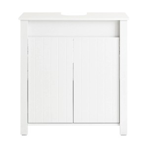 SoBuy Waschbeckenunterschrank BZR101-W, weißes Holz, 60 cm breit, mit zwei Türen.