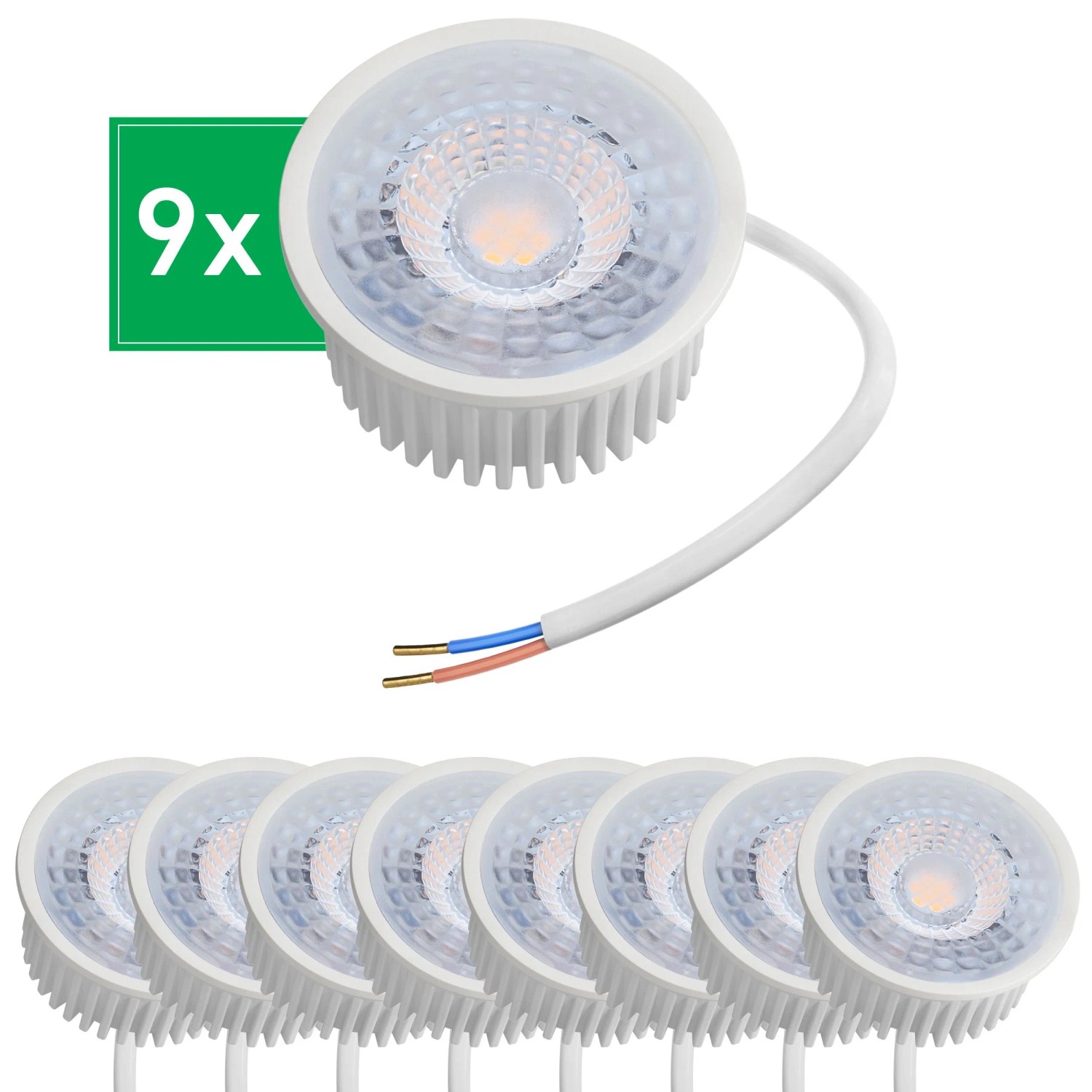 Oktaplex Nizza 9er Set LED-Leuchtmittel Energieklasse A GU10-Ersatz Flach 23 mm 1,9W Warmweiß 3000K 230V ohne Trafo Rund