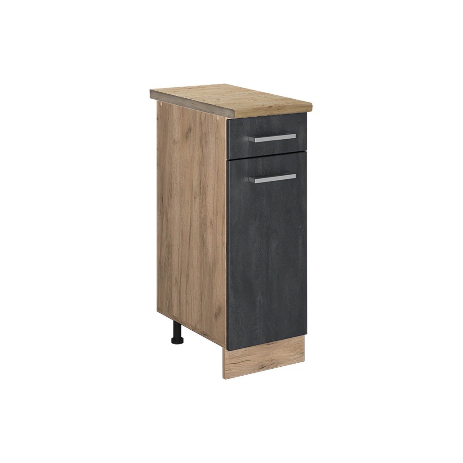 Vicco Küchenunterschrank R-Line Schubladenschrank für die Küche Schwarz Beton 30 cm AP Eiche mit Goldkraft Eiche Korpus