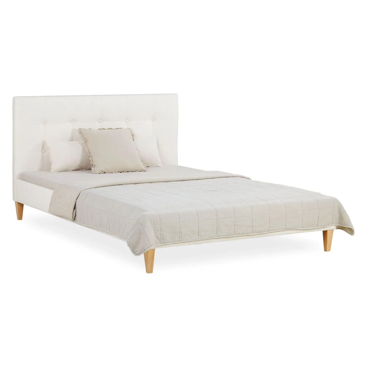 Homestyle4u Polsterbett 140x200 cm mit Lattenrost Doppelbett Bouclé Beige 2593