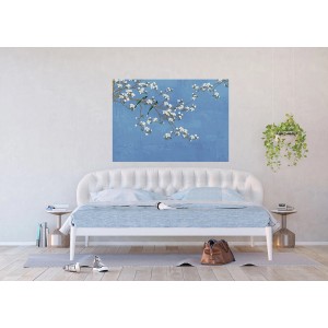 Sanders & Sanders Fototapete Blütenzweige graublau, 1.1x1.55m, im Schlafzimmer.