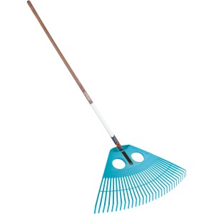 Gardena Fächerbesen Combisystem mit Holzstiel, blau, für Laub und Gartenabfälle.