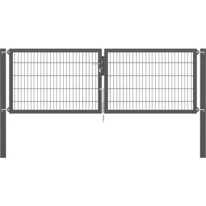 Doppeltor Flexo Plus, 300x100 cm, anthrazit, mit Doppelstabmatte, Pfosten und Zubehör für Gartenzaun.