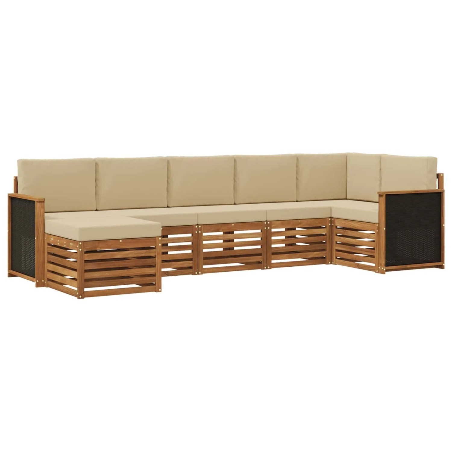 vidaXL Ecksofa Set 6 Stk Natur Massives Akazienholz und Polyester 3384614