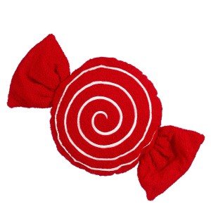 Rotes Mica Decorations Kissen im Süßigkeiten Design, ideal als Weihnachtsdekoration für Sofa oder Bett.