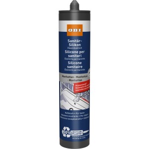 OBI Sanitär-Silikon Manhattan 310 ml, dunkelgraue Kartusche, dauerelastisch, pilzhemmend, 50% recyceltes Plastik.