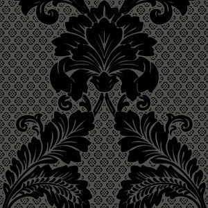 Barock Tapete in Schwarz-Grau mit mattem Ornament-Muster für stilvolle Wände.