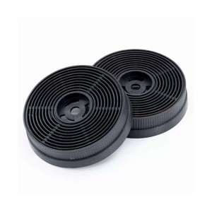 Zwei schwarze AIR2GO Aktivkohlefilter für Klarstein Dunstabzugshauben.