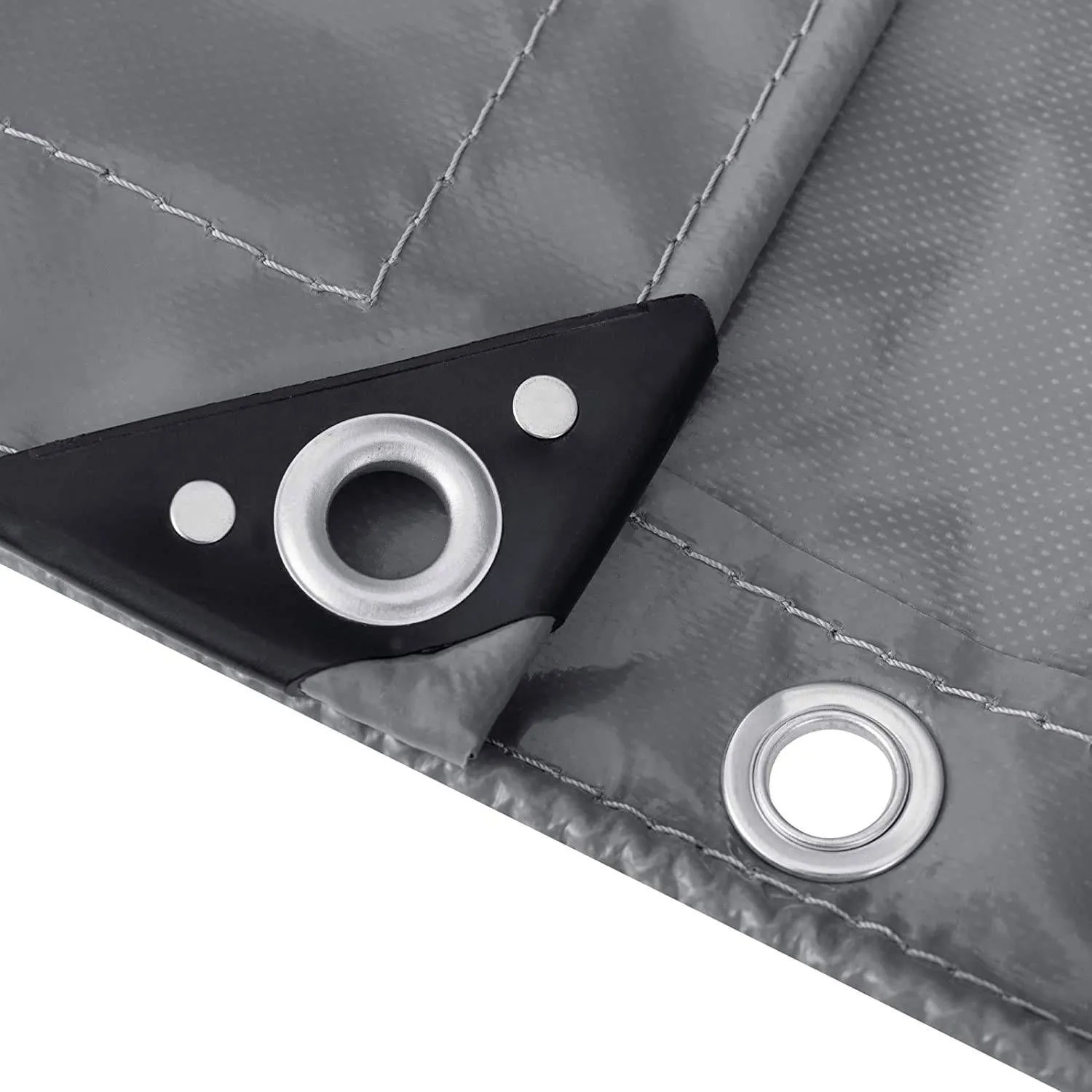 Detailaufnahme: Dunkelgraue WOLTU PVC Abdeckplane mit Ösen, Bauplane 4x6 m.