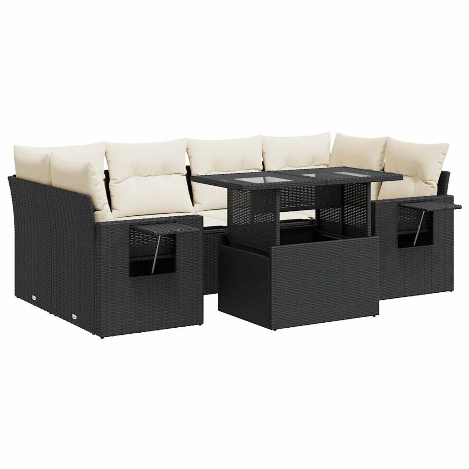 vidaXL 7-Tlg Garten-Sofagarnitur mit Kissen Schwarz Poly Rattan 3326427 günstig online kaufen