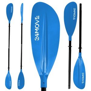 Blaues 24MOVE Doppelpaddel aus Aluminium, verstellbar für Stand-Up-Paddling und Kajak, 220 cm.