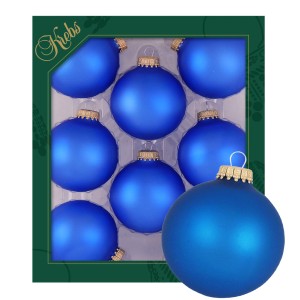 Krebs Glas Lauscha Weihnachtskugeln Blau Matt Uni 8er-Set 7cm