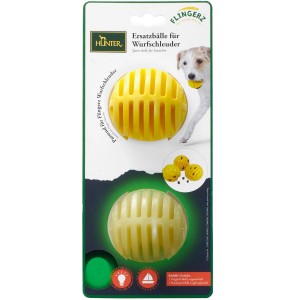 Hunter Flingerz Ersatzbälle-Set, gelb, 2-teilig. Gummibälle für Wurfschleuder, einer leuchtet im Dunkeln.