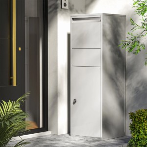 Wiltec Paketkasten Briefkasten Silberfarben 46X45X140 Paketbox Zuhause Päckchen