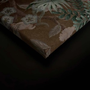 Detailaufnahme: Bricoflor Wandbild Pfau Gold, Leinwandbild mit Blumen und Vögeln.