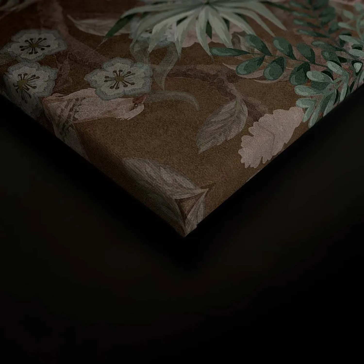 Detailaufnahme: Bricoflor Wandbild Pfau Gold, Leinwandbild mit Blumen und Vögeln.