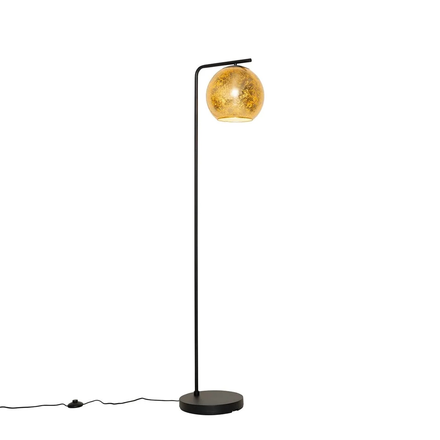 QAZQA Design Stehleuchte Schwarz mit Goldenem Glas Bert