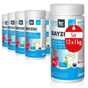 Bayzid Multitabs 20g 5in1 für Pools, 12 x 1kg Set zur Poolpflege.