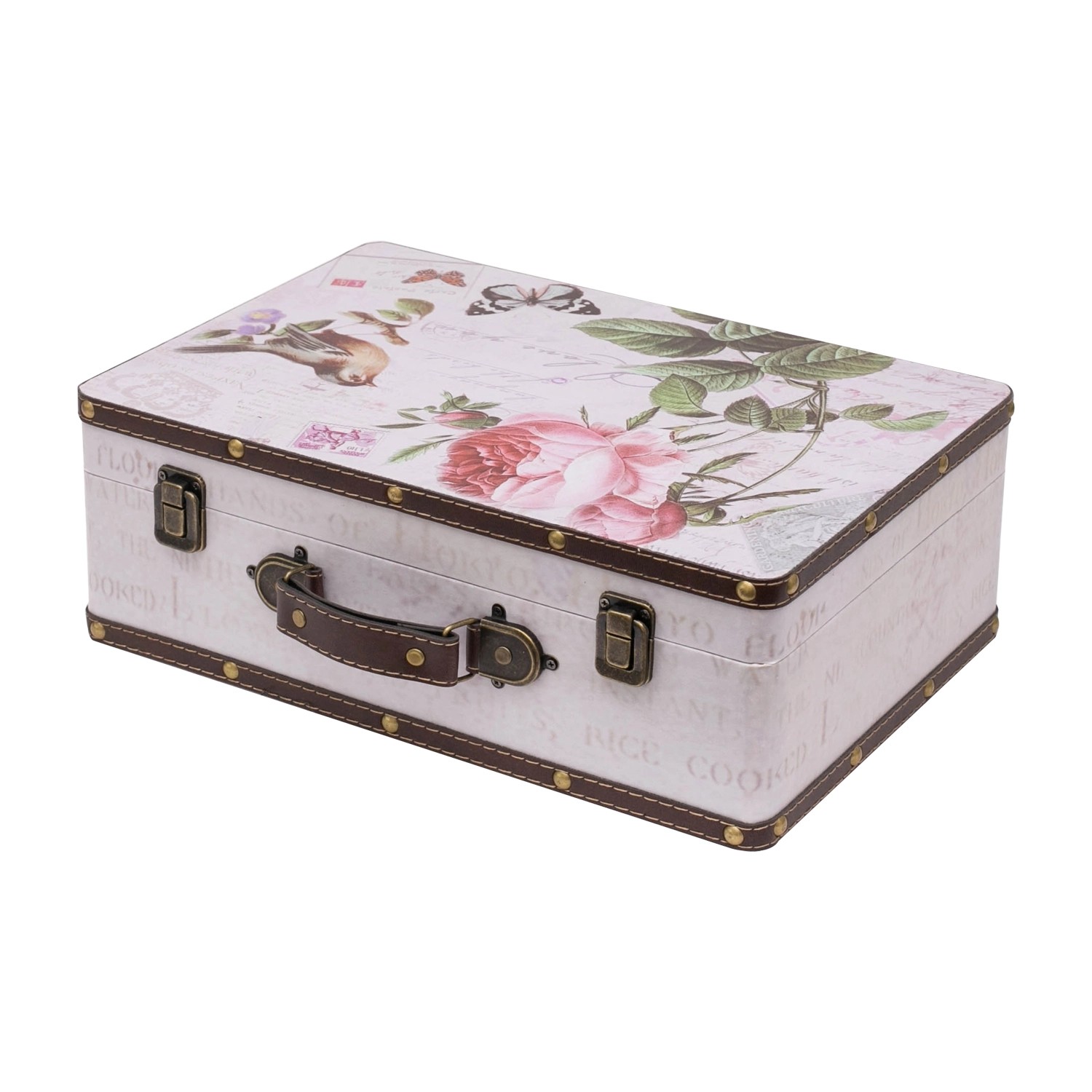 HMF VKO102 Vintage Koffer Holz 38 x 26 x 13 cm Deko Rose