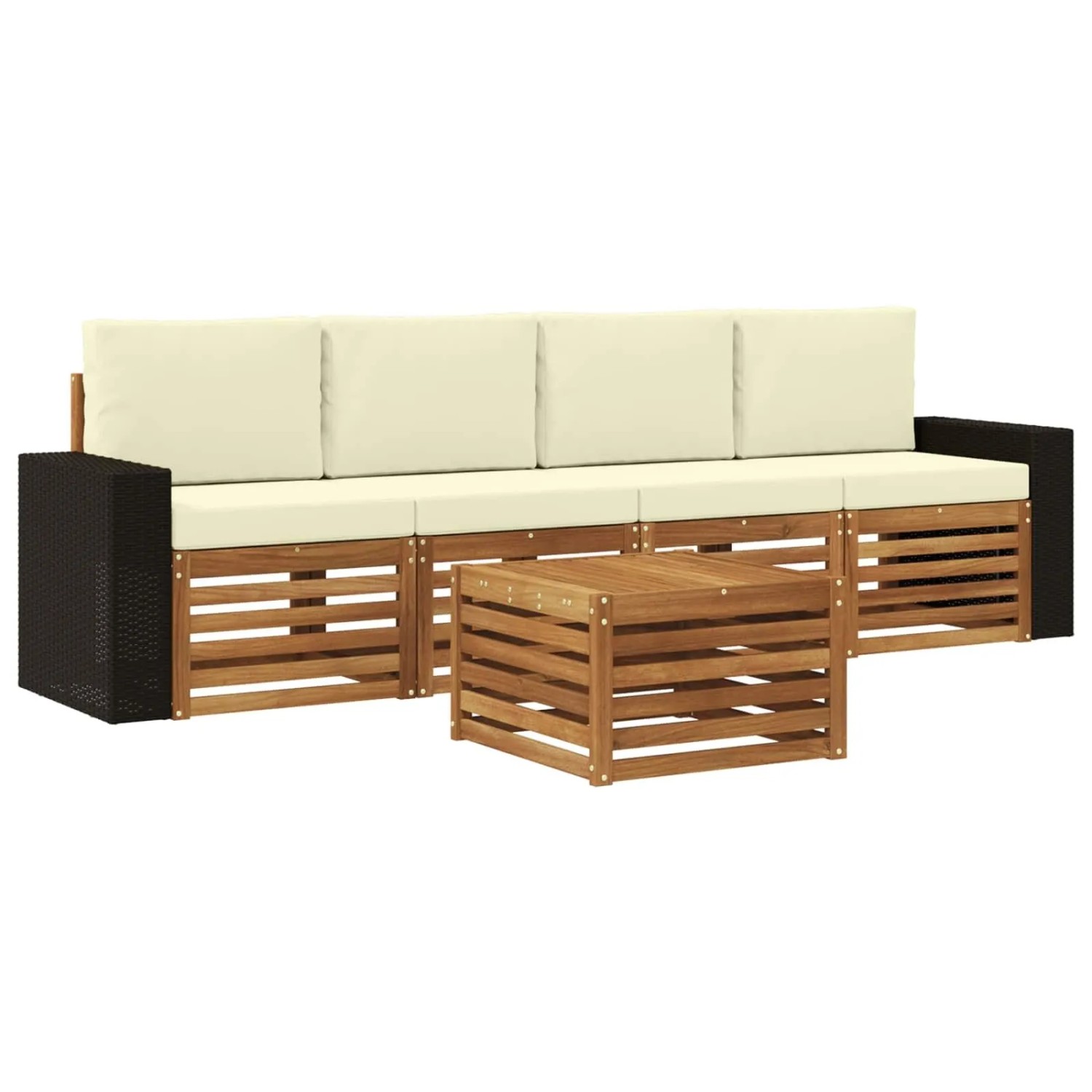 vidaXL Outdoor-Sofagarnitur 5 Stk Natur und Creme Massivholz Akazie 3384001