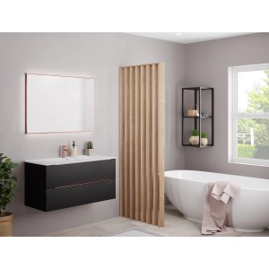 pianura Waschtisch mit Unterschrank Lucia Sirius Black, 82 cm, mit kupferfarbenen Griffleisten.