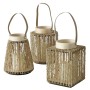3er Set Boltze LED Laternen Agatha aus Seegras und Holz, verschiedene Formen.