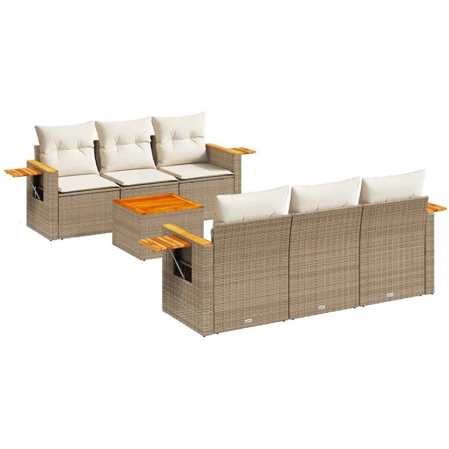 vidaXL 7-Tlg Garten-Sofagarnitur mit Kissen Beige Poly Rattan 3226632 günstig online kaufen