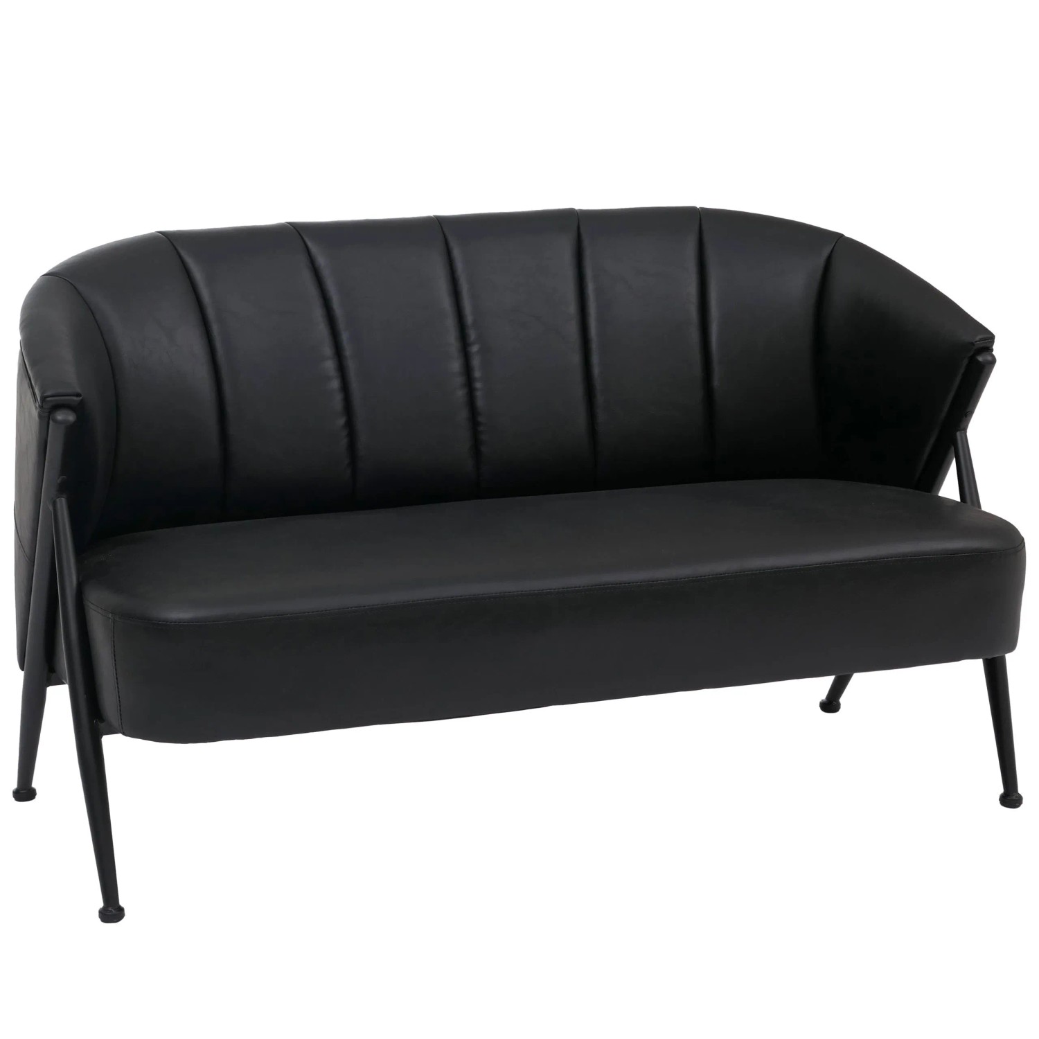 MCW 2er-Sofa P30 Zweisitzer Retro Industrial Metall Kunstleder Schwarz