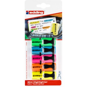 Edding Mini Highlighter Set mit 5 Textmarkern in Neonfarben, ideal zum Markieren von Texten.